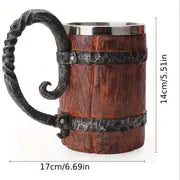 1pc Viking Beer Mug, Double Wall Insulated Whiskey Barrel Cup, Viking Wood Style Beer Mug, Wooden Gift Antique Arrel Capacity