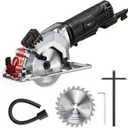 1 Set 4 Amp 3500 RPM Circular Saw, Max. Cutting Depth 1-11/16"(90°),1-1/8"(45°)Compact Saw With 4-1/2" 24T TCT Blades, Vacuum Adapter, Blade Wrench, And Rip Guide