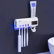 Revolutionize Your Oral Hygiene with this UV Toothbrush Sanitizer Holder - Sterilizer, Wall Mount Sticker, Toothpaste Dispenser, Wireless Charging & Solar Panel!