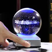 1pc Small 3D Solar System Crystal Ball With LED Base, Night Light For Home Decoration, Gift For Astronomy Lovers