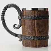 1pc Viking Beer Mug, Double Wall Insulated Whiskey Barrel Cup, Viking Wood Style Beer Mug, Wooden Gift Antique Arrel Capacity