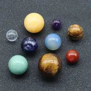 1set Nine Natural Crystal Gemstones, Mineral Stone Specimens, Nine Planets Of The Solar System, Round Ball Desktop Planet Ornaments, Room Decor, Home Decor, Makes A Great Gift For Friends And Family