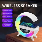 Coolest Alarm Clock Ever: Big G Wireless Speaker 6 Kinds Of Light Mode Wireless Charging Function Compatible With IOS / Android System Black And White Clock With Timing, White Noise & More!