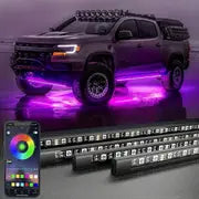 4pcs Car Underglow Neon Accent Strip Lights, App Control 16 Colors Music Mode Car Underglow Strip Lights, Underglow LED Light Kit , Christmas Gift