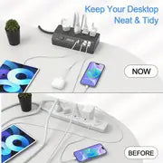 1pc Desk Clamp Power Strip With USB C, PD 20W Removable Fast Charging Desktop Edge Power Strip Surge Protector, 10ft Extension Cord Flat Plug With 4 Outlet 4 USB Ports, Fit 1.8" Tabletop Edge