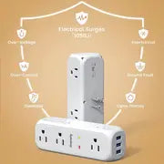 SUPERDANNY 9 AC Outlets & 3 USB Wall Charger: 360° Rotating Plug Outlet Extender With Surge Protector - 4-Sided Swivel Wall Plug Extender For Home, Office & Travel
