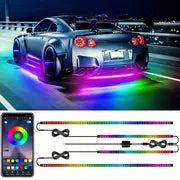 Car Underglow Lights, 4 Pcs Led Strip Lights With Dream Color Chasing, RGB APP Control Underbody Waterproof Light Kit For Trucks, Boats Neon Lamp 12V
