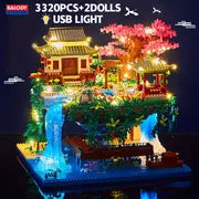 3320pcs Architecture Series Cherry Flower Chinese Ancient Style Architecture Taohuatan Assembled Building Blocks, Ornament Model, Halloween/Thanksgiving Day/Christmas Gift