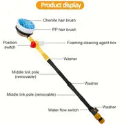 Car Wash Brush Cleaning Kit 360° Rotating Car Mop Microfiber Car Cleaning Brush Detachable Retractable Brush Garden Hose Nozzle Spray Gun