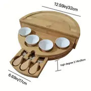 1 Set Bamboo Cheese Board Set With Integrated Slide-Out Drawer And Foldable Storage - Perfect For Family And Friends Gatherings And Celebrations