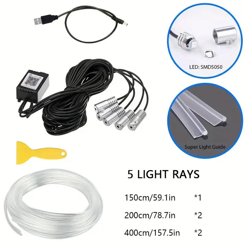 Car Led Strip Lights,Interior Lights,RGB 5 In 1 Ambient Lighting Kit,Led Light Bar For Car With Music Sync Function,USB Neon Light Accessories