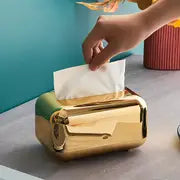 1pc bread tissue box Vintage Tissue Box, Luxury Tissue Box Cover, Electroplated Tissue Box Holder, 2 Color Options, Bathroom Accessories , Bathroom Organizers & Storage