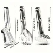 3pcs Steak Clamps, Serving Tongs, Food Tongs, Barbecue Tongs, Stainless Steel Cooking Tongs For Steak, Fish, Bread, Hamburger, BBQ, Pancake, Egg, Pie, Pizza, Bread Tongs, Steak Tongs, Salad Tongs, Dessert Tongs For Buffet, Kitchen Tools