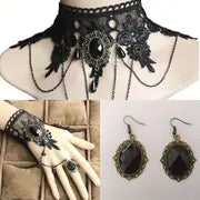 3pcs/set Classic Gothic Lace Choker Necklace Bracelet Earrings For Women Charm Halloween Jewelry Set