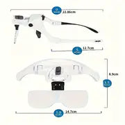 Head Magnifier With LED Lights, Hands Free Magnifying Glass, High Definition Magnifying Glass With 5 Interchangeable 1.0X, 1.5X, 2.0X, 2.5X, 3.5X For Close Work, Reading, Jewelers Loupe (Batteries Are Not Included )