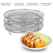 Set, 3 Tiers Air Fryer Rack, 304 Stainless Steel Stackable Dehydrator Racks, Dishwasher Safe, For Oven, Pressure Cooker And Most Air Fryers, Air Fryer Accessories, Kitchen Baking Tools, Multiple Shapes Available