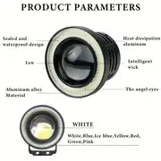 2pcs Universal 3" Led Fog Light Projector White Halo Angel Eye Ring 12V Super Bright High Power 10w Projector For Headlight Car COB DRL Driving Light