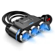 Smart 3-Socket Car Charger with LED Voltage Display & Dual USB Ports - Perfect for All Car Devices!