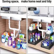 1pc 2-Tier Sliding Under Sink Organizers And Storage, Multifunctional Narrow Space Under Counter Storage Pull Out Cabinet Drawer Organizer, Kitchen Accessories,