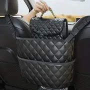 Car Purse Handbag Holder Between Seats, Leather Car Seat Back Organizer With 3 Pockets, Large Capacity Storage Bag