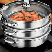 3pcs Stainless Steel Steamer, Thickened Material, Durable And Easy To Wash!