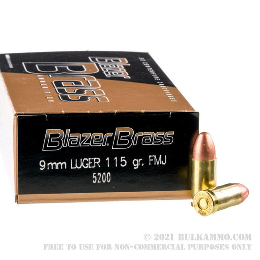 50 Rounds of 9mm Ammo by Blazer Brass - 115gr FMJ