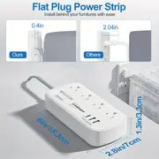 Flat Plug Surge Protector Power Strip, 5 Ft Braided Flat Extension Cord With 3 USB Charger(1 USB C), 8 AC Outlets Compact Desk Charging Station Wall Mount For Office, School, Dorm