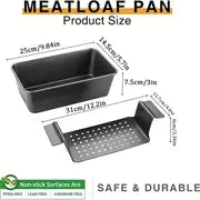 Set, Meat Loaf Pan Bread Pan With Insert (9.84''x5.7''), 2pcs Large Healthy Coating Meatloaf Pan With Drain Drip Tray, Baking Tools, Kitchen Gadgets, Kitchen Accessories, Home Kitchen Items