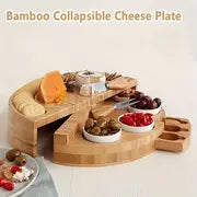 1 Set Bamboo Cheese Board Set With Integrated Slide-Out Drawer And Foldable Storage - Perfect For Family And Friends Gatherings And Celebrations