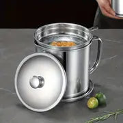 1pc Stainless Steel Bacon Grease Container with Strainer and Colander - Easy Grease Storage and Hands-Food And Catering Tools, Free Grease Jar Holder for Kitchen Cooking