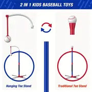 3 In 1 Kids Baseball Toy Set, For Kids 3-5 Years Old, With Hanging Ball Holder/Standing T-BALL/Auto Launcher/6 Baseballs, Adjustable Height Toddler Baseball Set Indoor Outdoor Sports Gift Toy