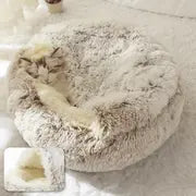 Round Plush Pet Nest, Semi-enclosed Warm Soft Cat Bed Nest Dog Cushion Bed, Calming Donut Cuddler Cat Bed Nest