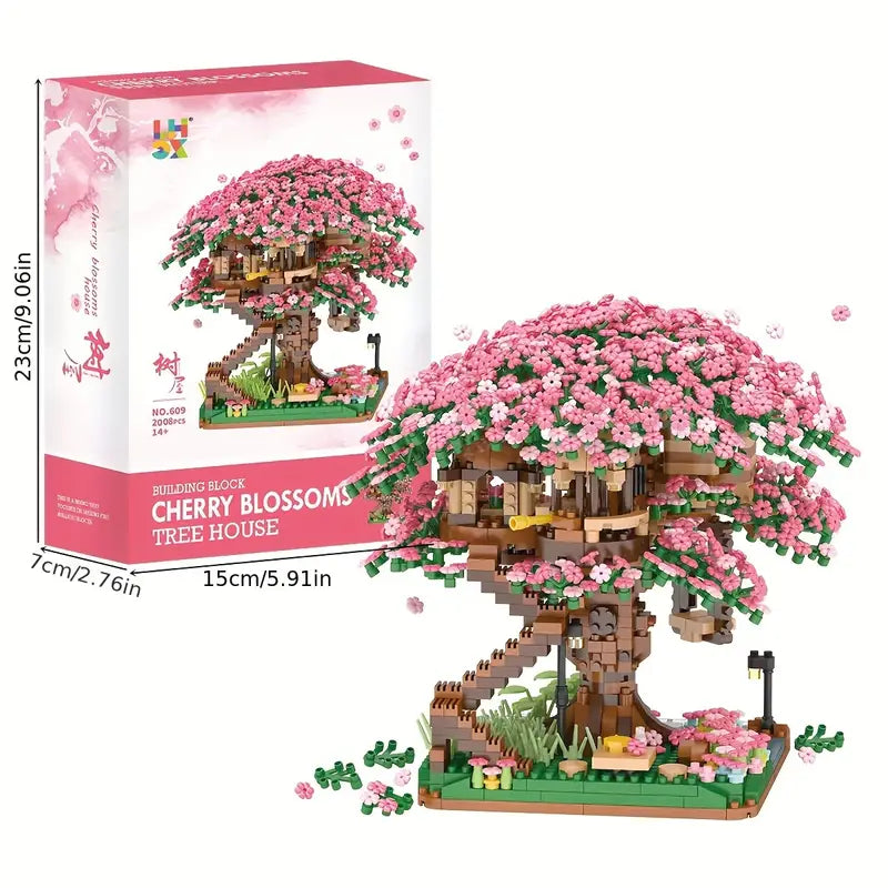 Upgraded Pink Cherry Blossom Tree House Building Blocks Set Halloween/Thanksgiving Day/Christmas gift