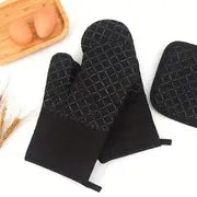 4pcs Silicone Oven Mitts And Pot Holder, Thickened Heat Resistant Gloves And Heat Insulation Pad, Non-Slip BPA-Free Oven Mitts For BBQ, Baking, Cooking, Grilling, Hot Pads For Hot Dishes Or Pans, Home Kitchen Supplies