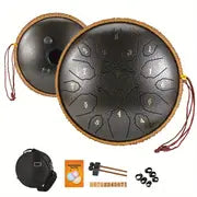 12 Inch 15 Note Steel Tongue Drum D Key Hotplate Percussion Instrument Cornices Shape Handbag Drum With Drum Mallets Carry Bag And Music Book,Used For Music Education Concert Spiritual Healing Yoga Meditation Entertainment