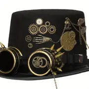 Steampunk Top Hat with Metal Chain and Goggles - Victorian Headdress Costume Accessory for Women - Perfect for Halloween and Cosplay