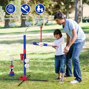 3 In 1 Kids Baseball Toy Set, For Kids 3-5 Years Old, With Hanging Ball Holder/Standing T-BALL/Auto Launcher/6 Baseballs, Adjustable Height Toddler Baseball Set Indoor Outdoor Sports Gift Toy