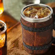 1pc Viking Beer Mug, Double Wall Insulated Whiskey Barrel Cup, Viking Wood Style Beer Mug, Wooden Gift Antique Arrel Capacity