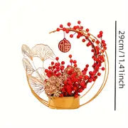 1pc Artificial Red Moon Flower Baskets, Finished Products For Fall Winter Christmas Thanksgiving Decor, Suitable For Home Decoration In Living Room, Dining Room, Bedroom, Kitchen, And Scene Arrangement