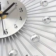 1pc Modern 3D Crystal Wall Clock, 12.4 Inch Metal Silver Mirror Sparkling Bling Diamond-Studded Wall Decor, Clock Round Design Metal Digital Needle Housewarming Gift For Living Room Bedroom Office