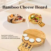1 Set Bamboo Cheese Board Set With Integrated Slide-Out Drawer And Foldable Storage - Perfect For Family And Friends Gatherings And Celebrations
