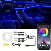 Car LED Strip Lights With Wireless APP And Remote Control, RGB 5 In 1 Ambient Lighting Kits With 236 Inches Fiber Optic