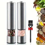 Electric Salt And Pepper Grinder Set - Battery Operated Stainless Steel Mill With Light - Automatic One Handed Operation - Electronic Adjustable Shakers - Ceramic Grinders