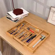 1pc Bamboo Drawer Organizer With Expandable Cutlery Tray Desk Drawer Organizer Grooved Drawer Dividers