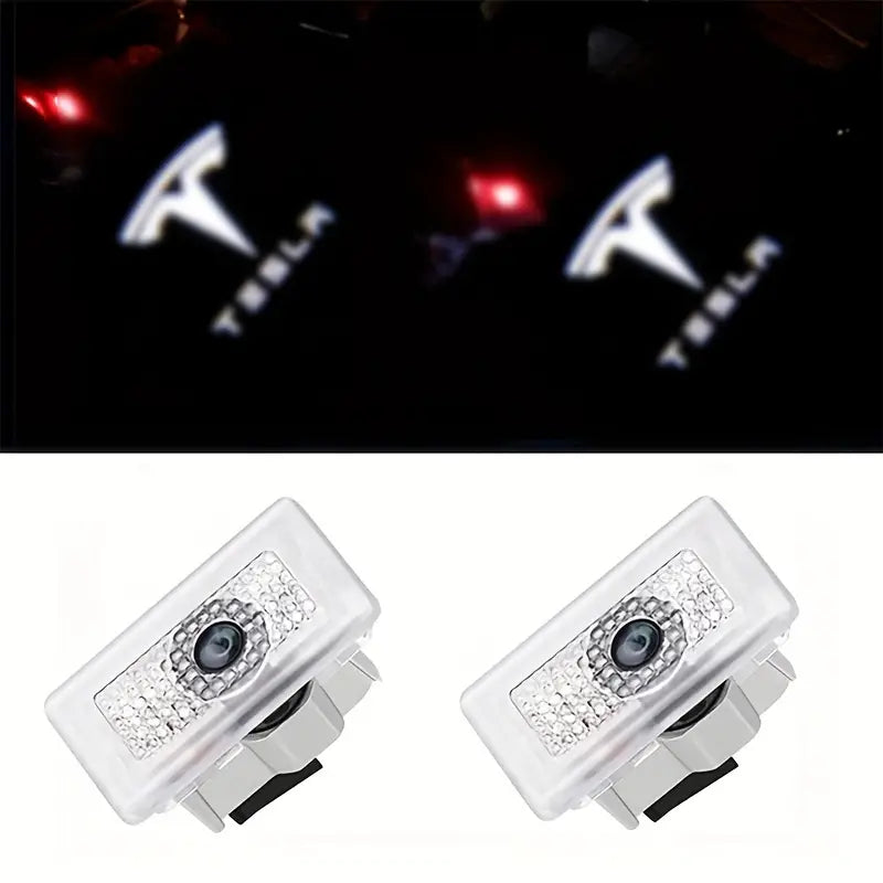 2Pcs LED Logo Projector Lights - Enhance Your Tesla Model 3/Y/S/X with Car Door Step Courtesy Welcome Lights