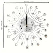 1pc Modern 3D Crystal Wall Clock, 12.4 Inch Metal Silver Mirror Sparkling Bling Diamond-Studded Wall Decor, Clock Round Design Metal Digital Needle Housewarming Gift For Living Room Bedroom Office