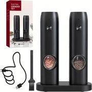 pcs/set, Electric Salt And Pepper Grinder Set, Automatic Pepper Mill, USB Rechargeable Pepper Grinder, Adjustable Coarseness, Refillable Pepper Crusher, Grinders With Charging Base LED Light, Kitchen Supplies, Chrismas Gifts, Halloween Gifts