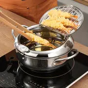 1pc Fry Pan, Deep Fryer, Frying Pot, 304 Stainless Steel Deep Fryer Pan With Thermometer, Lid,Oil Drip Drainer Rack For Turkey Legs, Chicken Wings, French Fries - 7.87inch/9.45inch