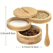 1pc, Salt Box, Bamboo Salt Box, Salt Cellar, Bamboo Salt Cellar, Wooden Storage Box, Spice Storage Box With Spoon, Creative Salt Cellar, Seasoning Container With Magnetic Lid, Kitchen Stuff, Kitchen Gadgets, Back To School Supplies