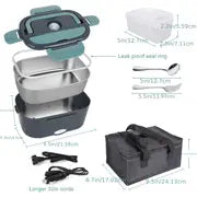 1pc Electric Lunch Box Food Heater, Portable Heating Lunch Box For Cars And Homes, Stainless Steel Container Fork And Spoon And Portable Bag, Car Accessories, Travel Essentials, Fishing Food Box Portable Lunch Heating Box